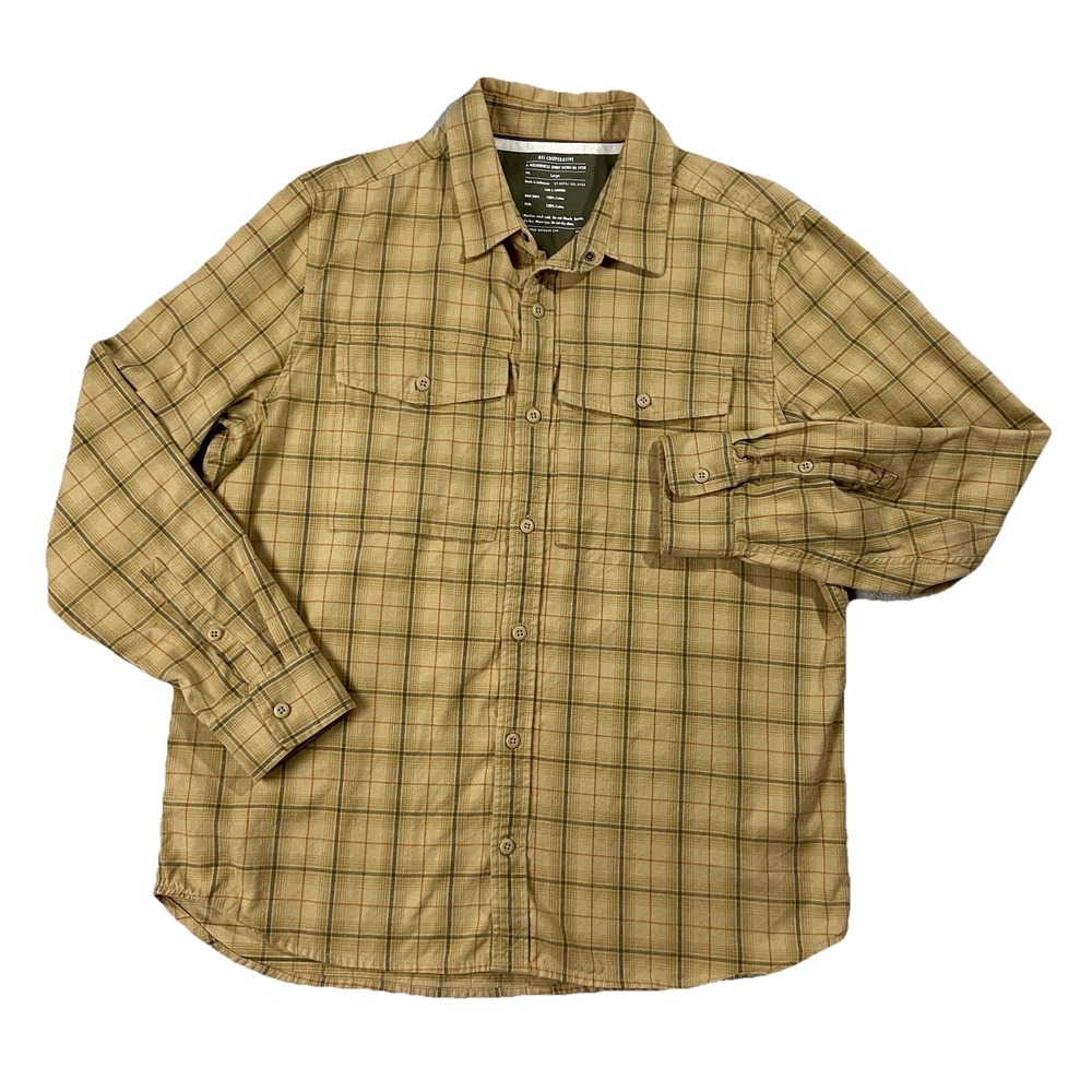 REI Cooperative 100% Cotton Long Sleeve Plaid Button Up Men's L Outdoor Hiking